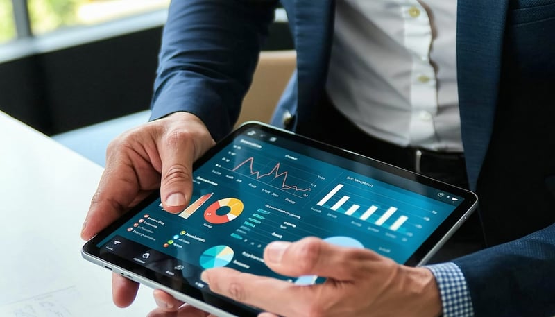 A financial advisor using Salesforce CRM on a tabl