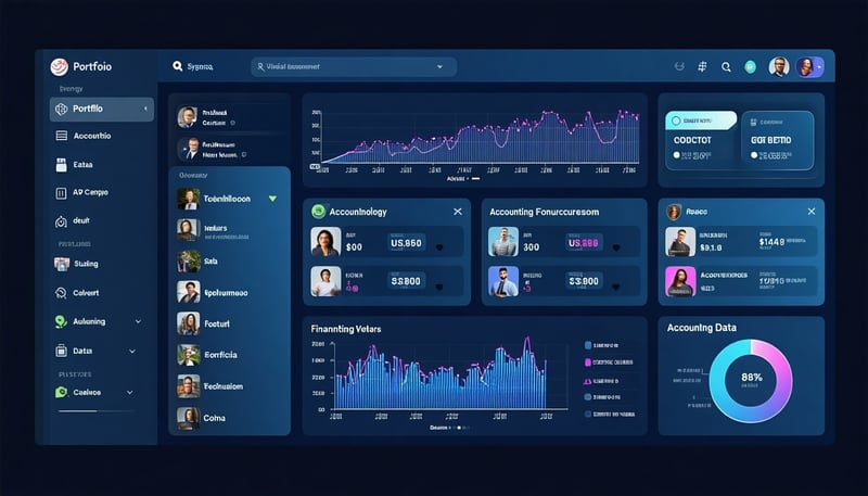 A digital dashboard showing integrated portfolio management and accounting data in Salesforce for wealth management firms