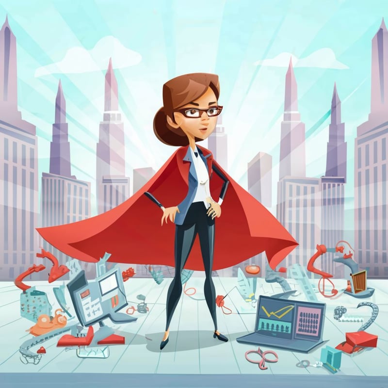 Female business hero cape wall street fixing bro