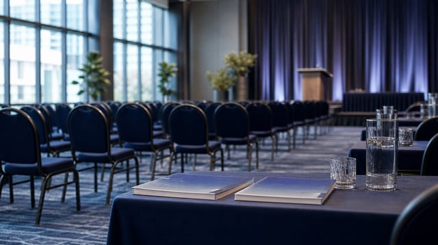Conference hall set for a credit union league annual meeting