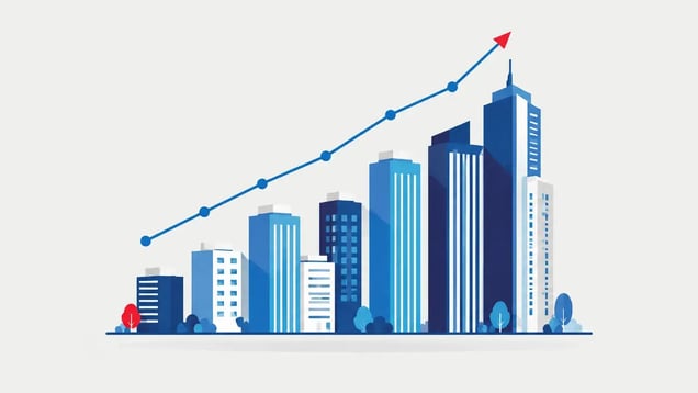 Illustration of a skyline shaped like a rising bar chart