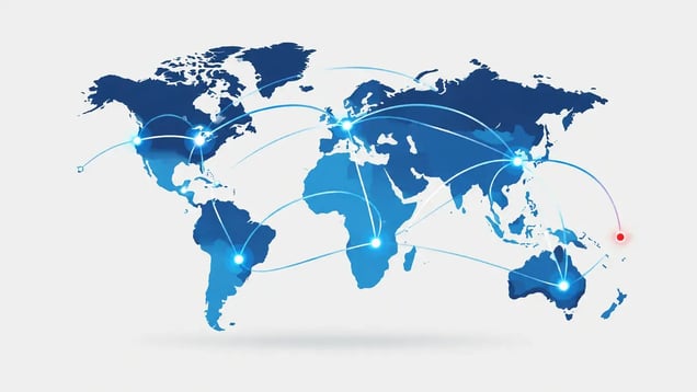 Illustration of a world map with connected investment nodes
