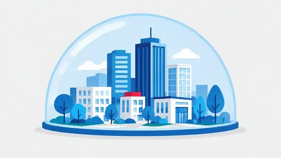 Illustration of a protective dome over a city block