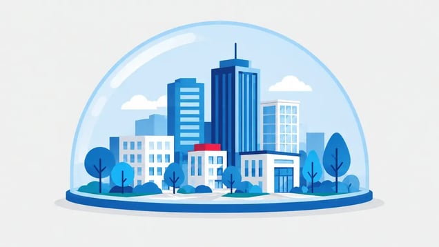 Illustration of a protective dome over a city block