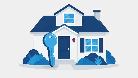 Illustration of a house with an oversized key at the front door