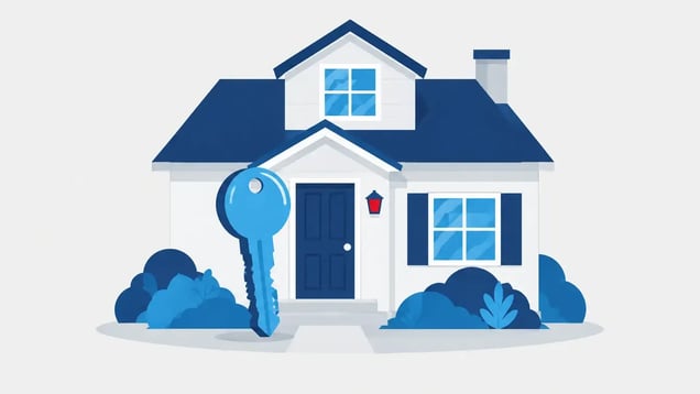 Illustration of a house with an oversized key at the front door