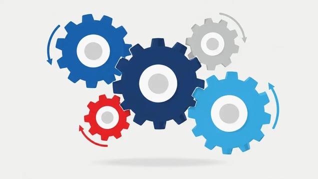 Illustration of interlocking gears turning together