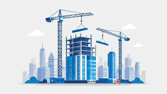 Illustration of construction cranes building a new tower
