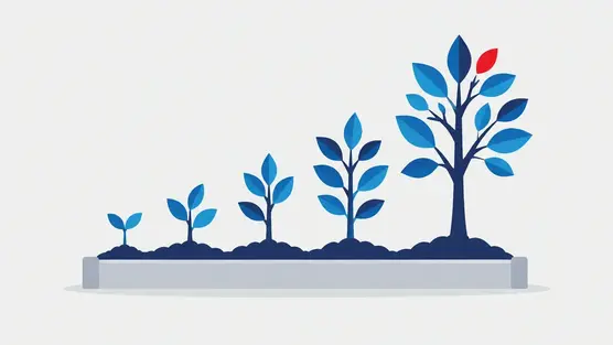 Illustration of seedlings growing taller into a young tree