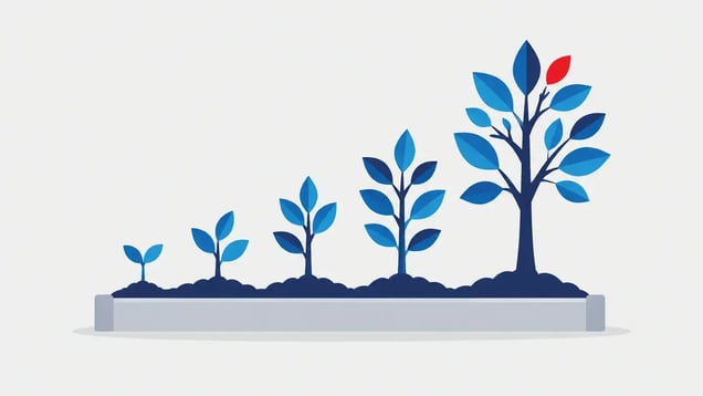 Illustration of seedlings growing taller into a young tree