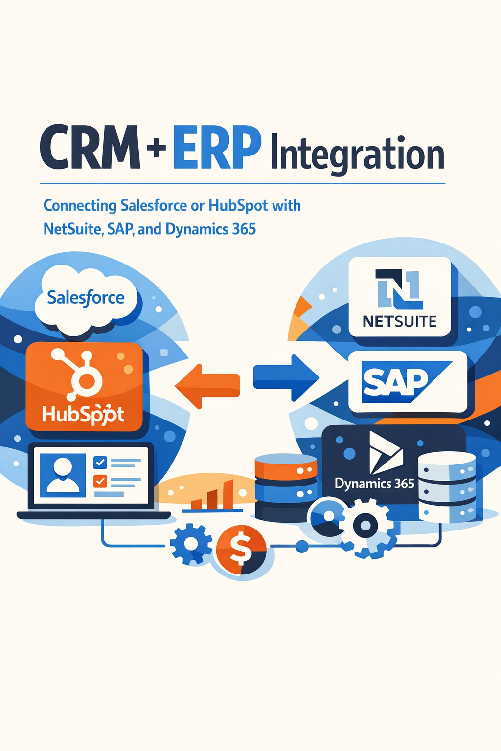 CRM + ERP Integration: Connecting Salesforce or HubSpot with NetSuite, SAP, and Dynamics 365