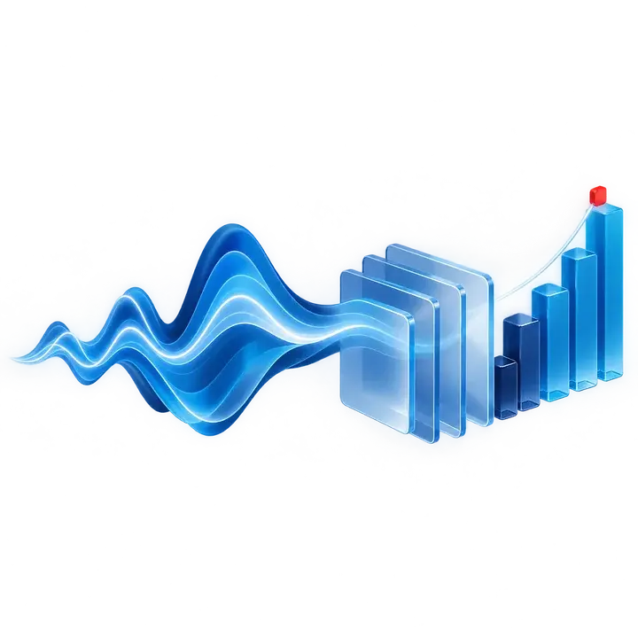 Abstract illustration of a conversation waveform turning into structured CRM data
