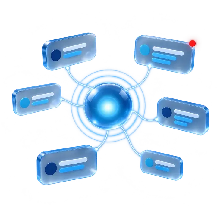 Abstract illustration of connected message tiles and real-time alerts