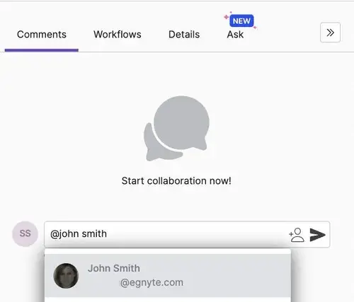 Egnyte collaboration interface showing document sharing between financial services team members