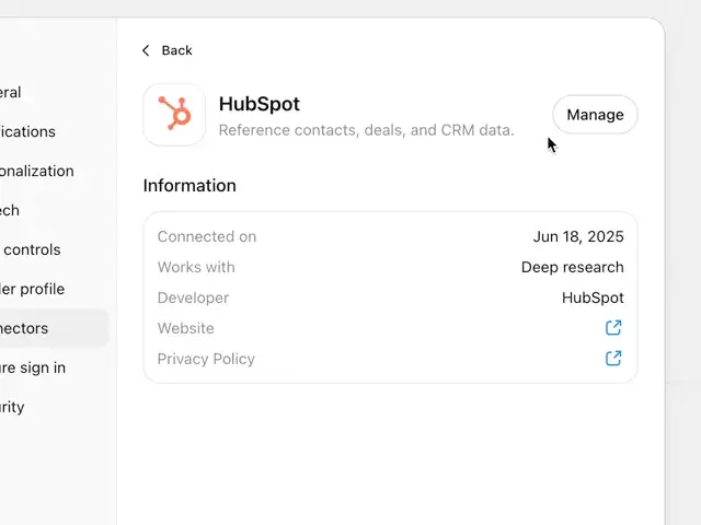 Step-by-step guide showing how to connect HubSpot account to ChatGPT connector