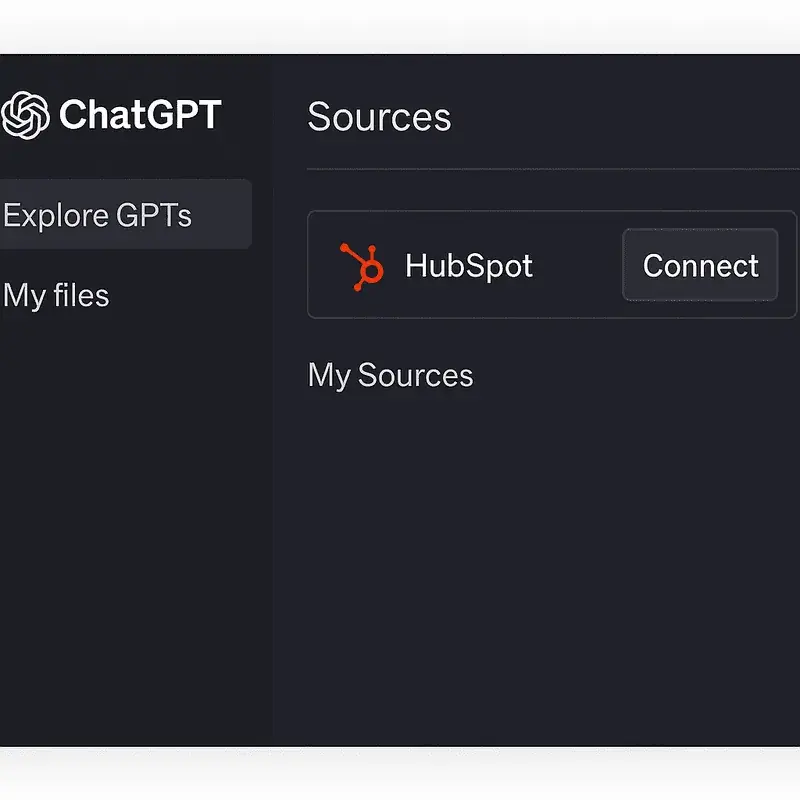 HubSpot tips dashboard showing ChatGPT connector integration with CRM data query results